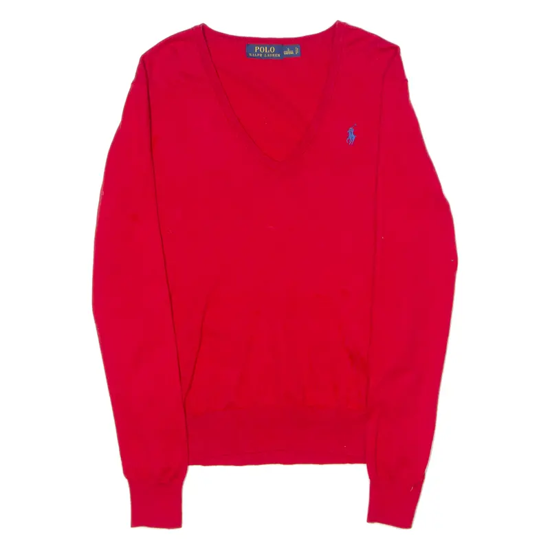 Polo Ralph Lauren Mens Jumper Red V-Neck Tight Knit S 1