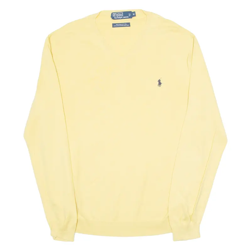 Polo Ralph Lauren Mens Jumper Yellow V-Neck Tight Knit M 1
