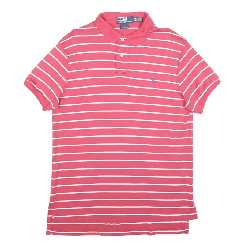 Polo Ralph Lauren Mens Pink & White Striped Short Sleeve M Cotton Polo Shirt 1