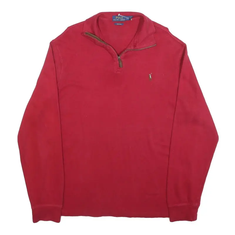 Polo Ralph Lauren Mens Red Pattern Jumper Quarter Zip Cotton Blend L Polo Horse 1