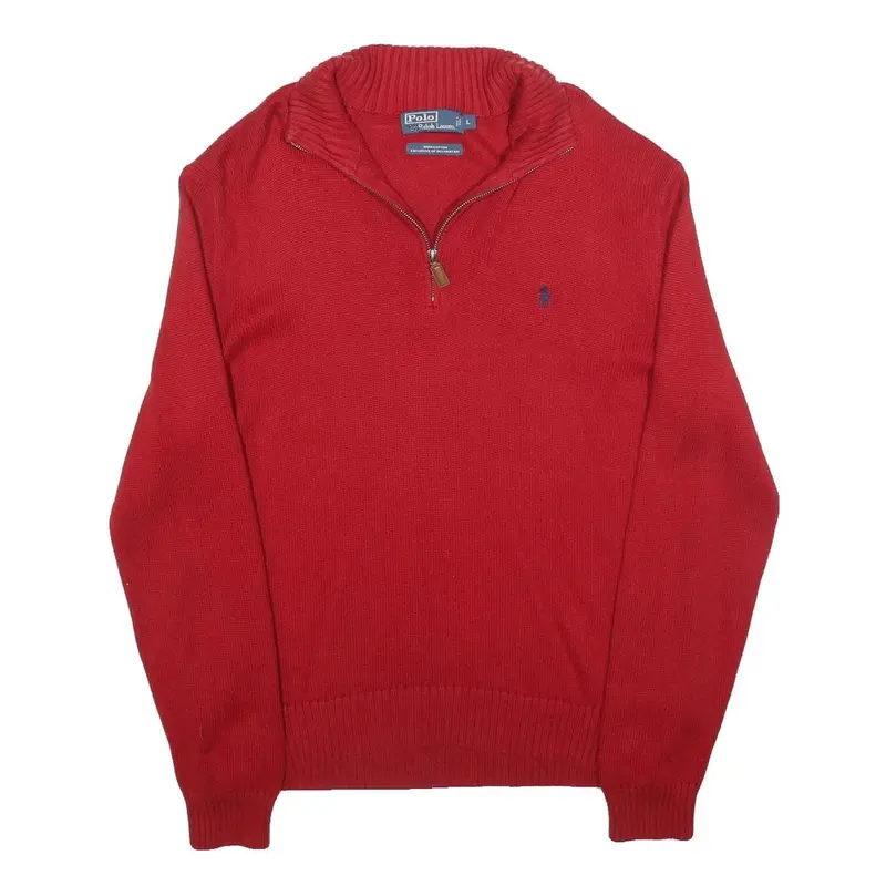 Polo Ralph Lauren Mens Red Pullover Plain Crew Neck Basic Knit L Cotton Jumper 1