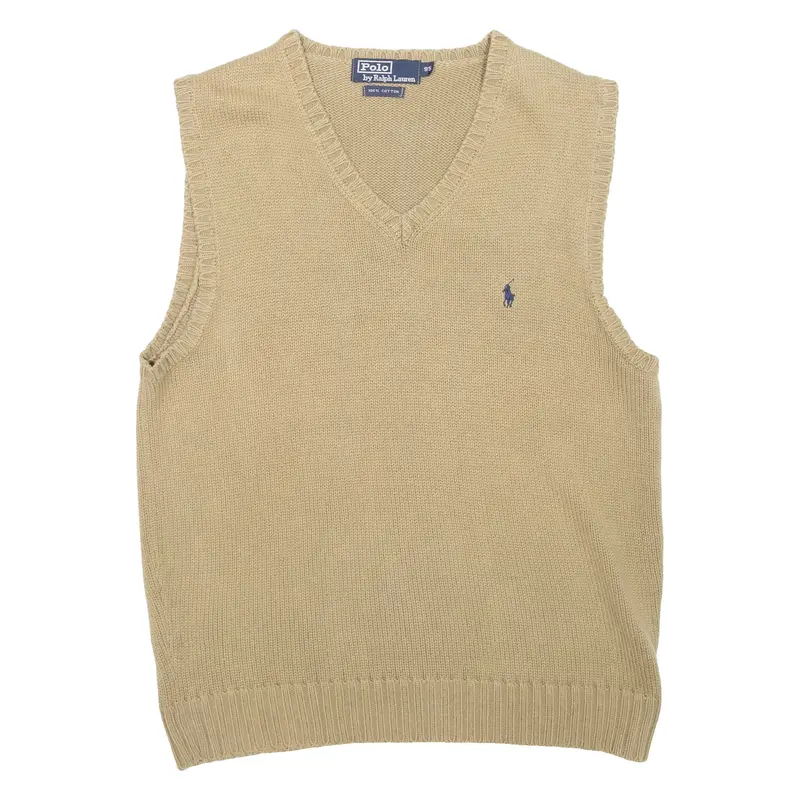 Polo Ralph Lauren Mens Vest Beige V-Neck Tight Knit Sleeveless M 1