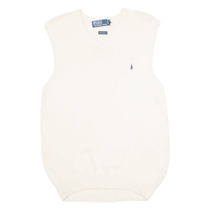 Polo Ralph Lauren Mens Vest Cream V-Neck Tight Knit Sleeveless S 1