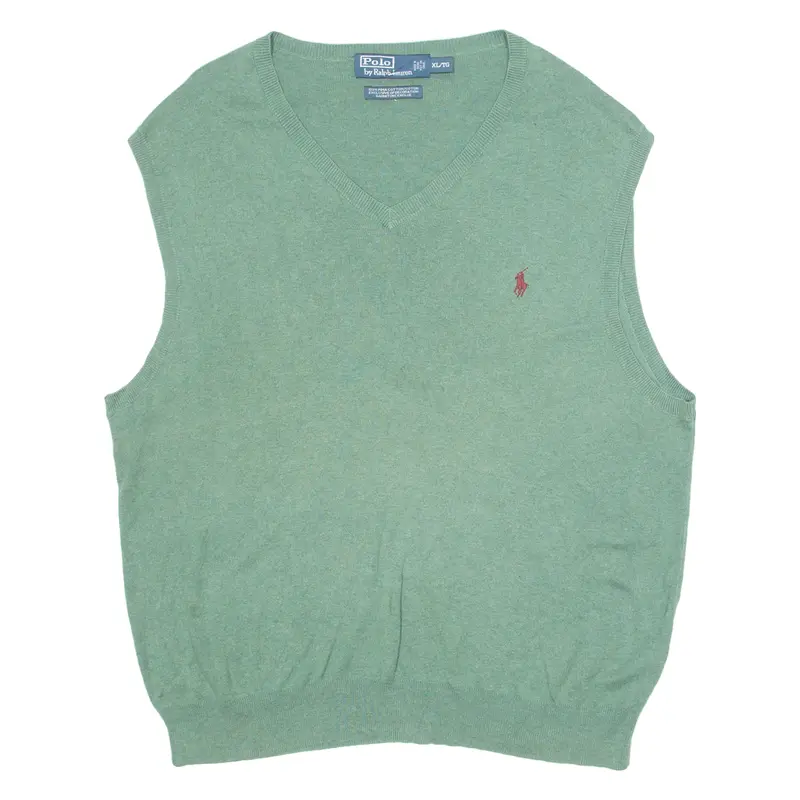 Polo Ralph Lauren Mens Vest Green V-Neck Tight Knit Sleeveless Xl 1