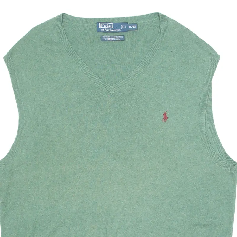 Polo Ralph Lauren Mens Vest Green V-Neck Tight Knit Sleeveless Xl 2