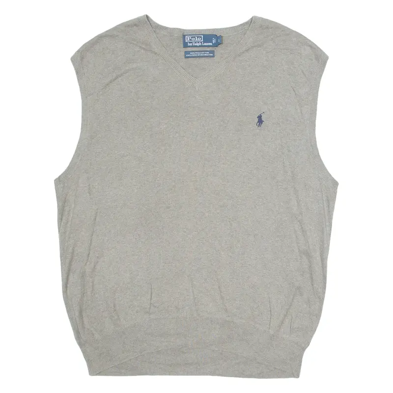 Polo Ralph Lauren Mens Vest Grey V-Neck Tight Knit Sleeveless L 1