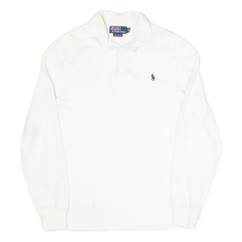 Polo Ralph Lauren Mens White Long Sleeve Plain S Cotton Blend Polo Shirt 1