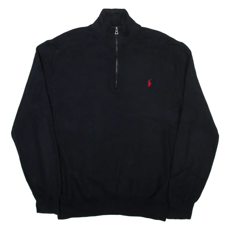 Polo Ralph Lauren Pima Cotton Mens Jumper Black 1/4 Zip Tight Knit Xl 1