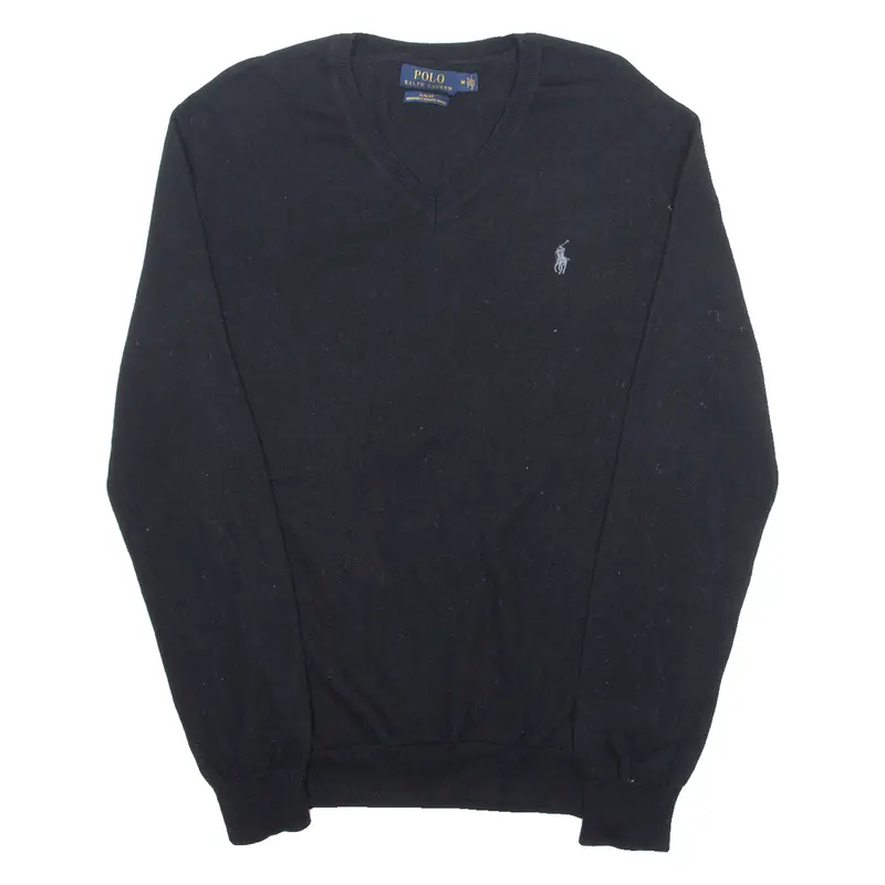 Polo Ralph Lauren Slim Fit Mens Jumper Black V-Neck Tight Knit M 1