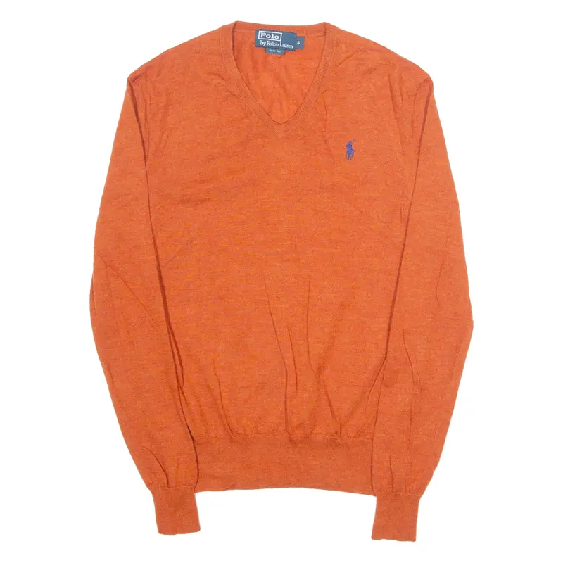 Polo Ralph Lauren Slim Fit Mens Jumper Orange V-Neck Tight Knit S 1