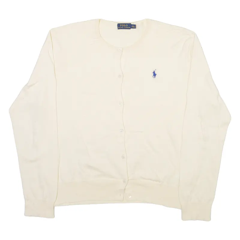 Polo Ralph Lauren Womens Cardigan Cream Button Neck Tight Knit Xl 1