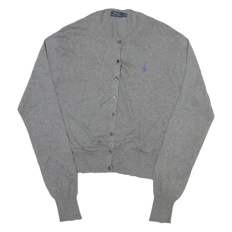 Polo Ralph Lauren Womens Cardigan Grey Button Neck Tight Knit Xl 1