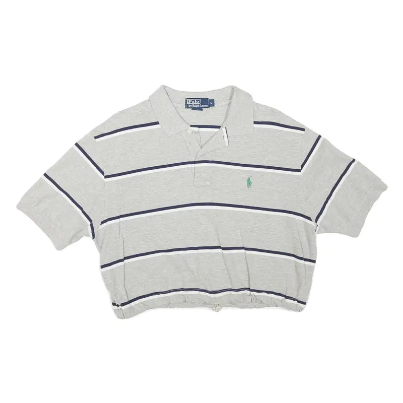 Polo Ralph Lauren Womens Grey & Navy Striped Short Sleeve Polo Shirt L Crop 1