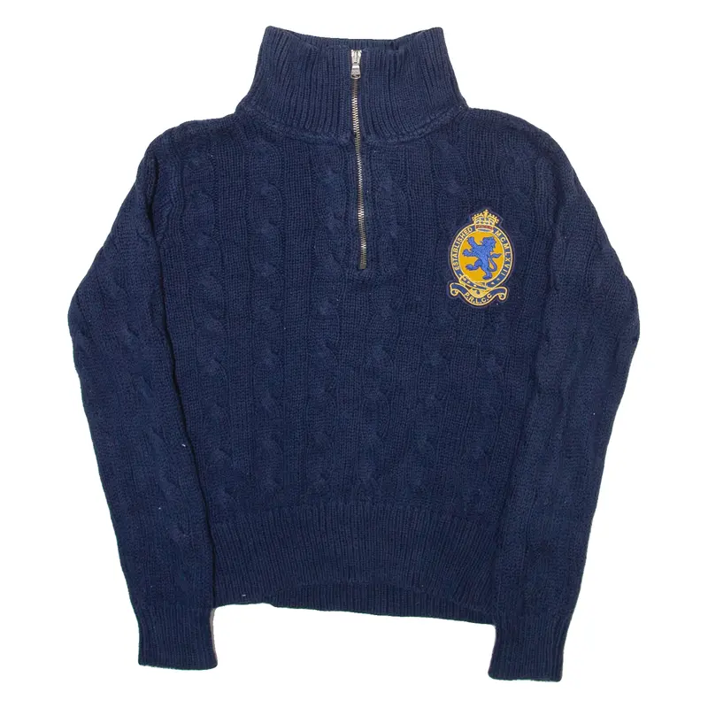 Polo Ralph Lauren Womens Jumper Blue 1/4 Zip Cable Knit S 1