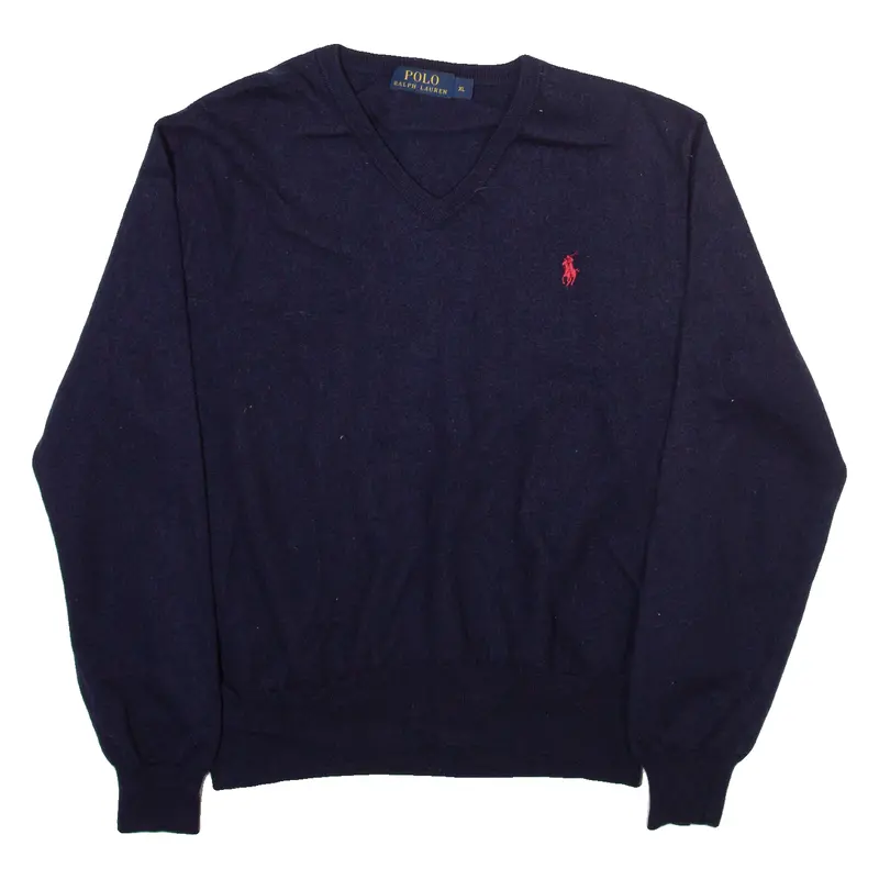 Polo Ralph Lauren Womens Jumper Blue V-Neck Tight Knit Wool Xl 1