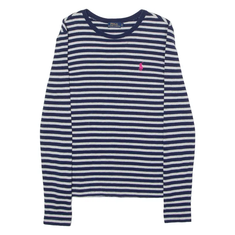 Polo Ralph Lauren Womens Jumper Grey Striped Crew Neck Tight Knit S 1
