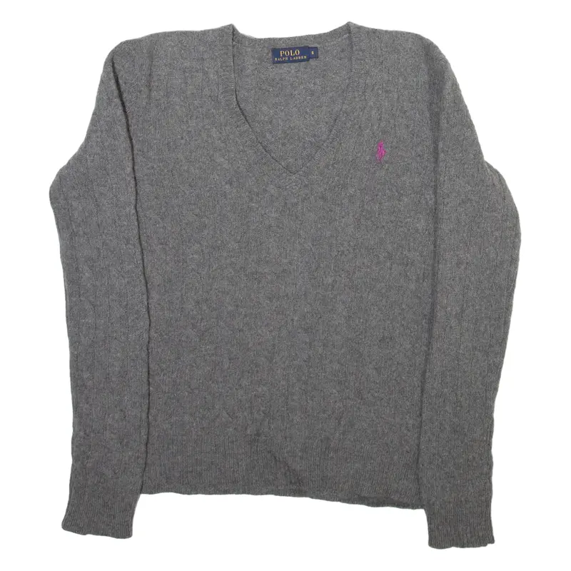 Polo Ralph Lauren Womens Jumper Grey V-Neck Cable Knit Wool S 1