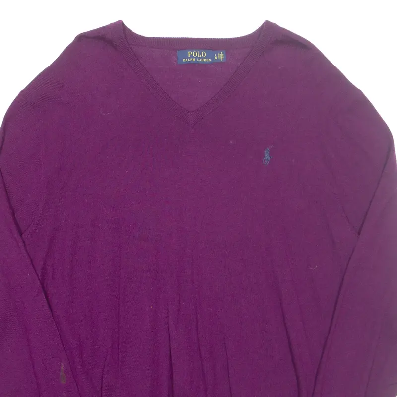 Polo Ralph Lauren Womens Jumper Purple V-Neck Tight Knit Wool L 2
