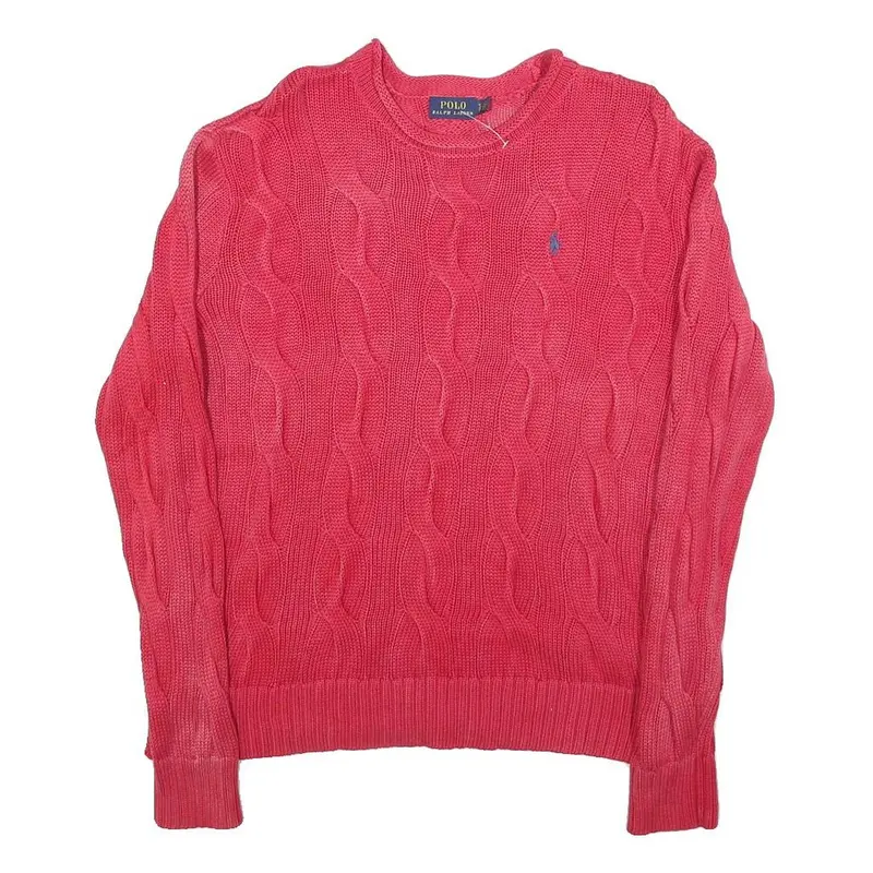 Polo Ralph Lauren Womens Pink Cable Knit Cotton Blend Jumper S Crew Neck 1