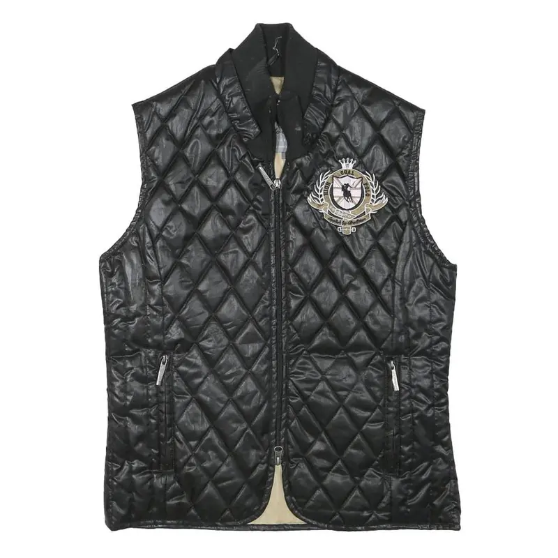 Polo Society Womens Black Quilted Vest M Polyester Blend Zip Diamond Pattern 1