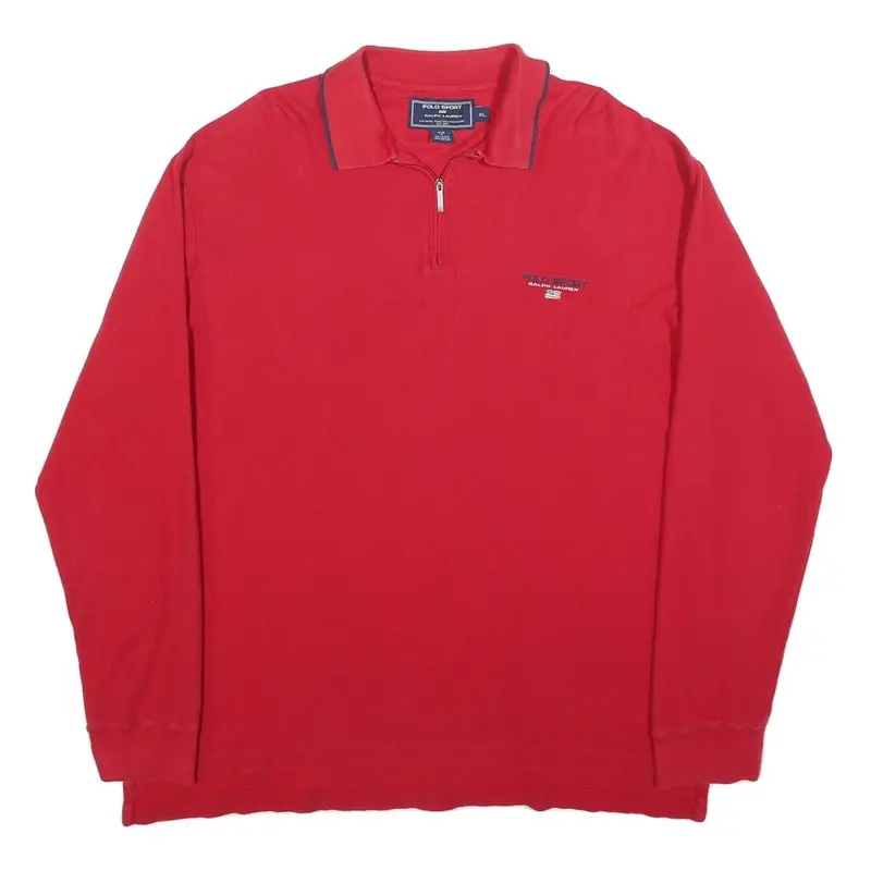 Polo Sport Ralph Lauren Mens Red Long Sleeve Plain Xl Cotton Blend Zipper Polo 1
