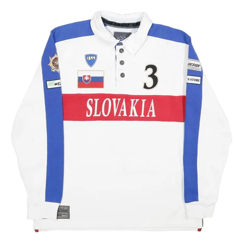 Polo St Moritz Mens White & Blue Slovakia Long Sleeve Rugby 2Xl Polo Shirt 1