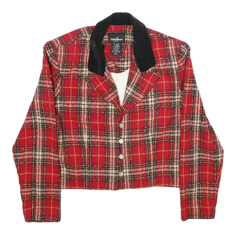 Positive Attitude Womens Red & Black Tartan Pattern Button Jacket Uk 12 Acrylic 1