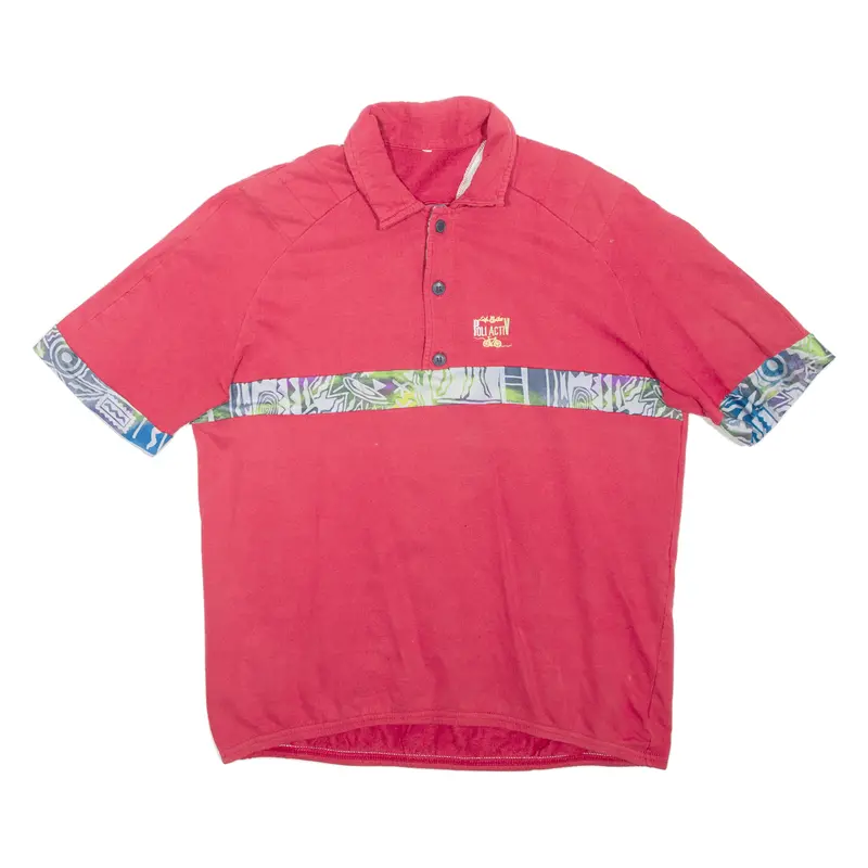 Pou Activ Mens Polo Shirt Red Crazy Pattern M 1