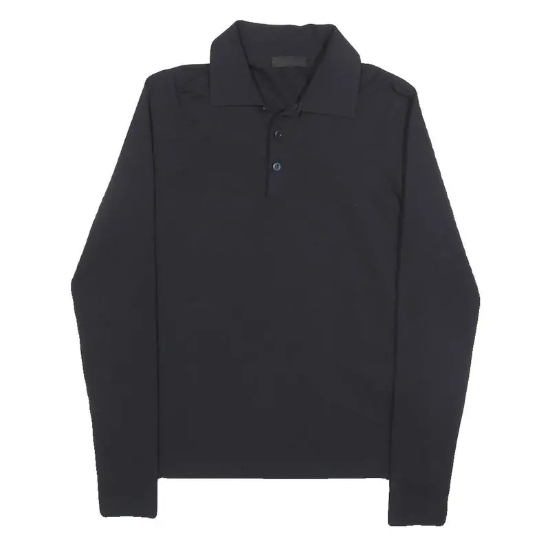 Prada Mens Black Long Sleeve Plain Polo Shirt Xs Cotton Blend Classic 1