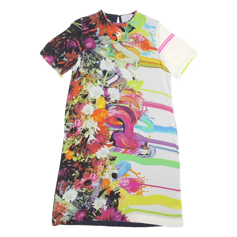 Preen Womens Floral Abstract Colourblock Shift Dress Short Sleeve Xs Bright 1