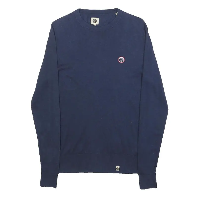 Pretty Green Mens Blue Plain Crew Neck Basic Knit Jumper Xs Wool Blend Stylish 1