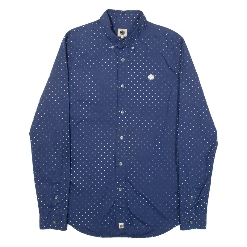 Pretty Green Mens Shirt Blue Spotted Long Sleeve Xs 1