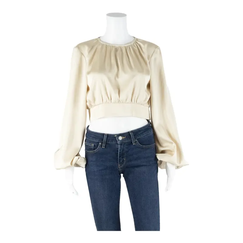 Pretty Lavish Womens Cropped Top Cream Long Sleeve Uk 8 1