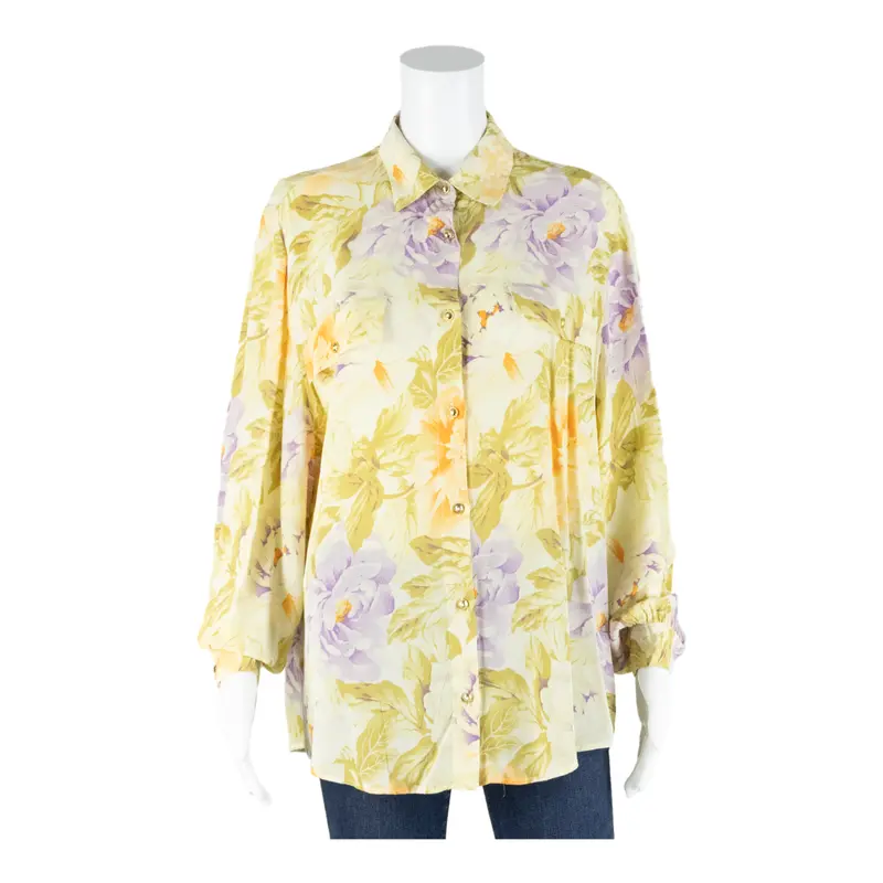Primavera Womens Printed Shirt Yellow Collared Long Sleeve Viscose Floral L 1
