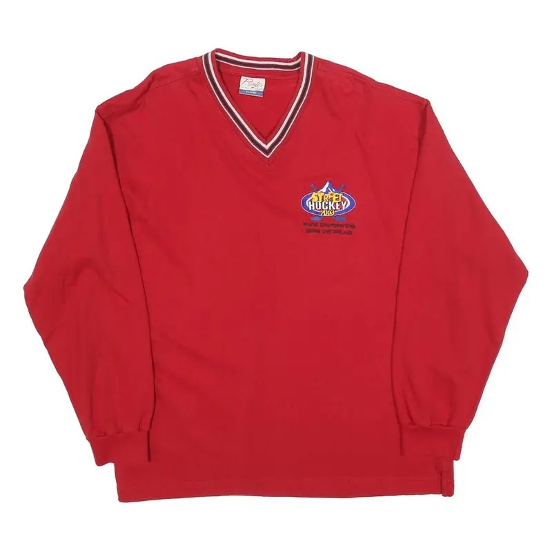Printer Mens Red V-Neck Xl Street Hockey Kids Embroidered Logo Sweatshirt 1