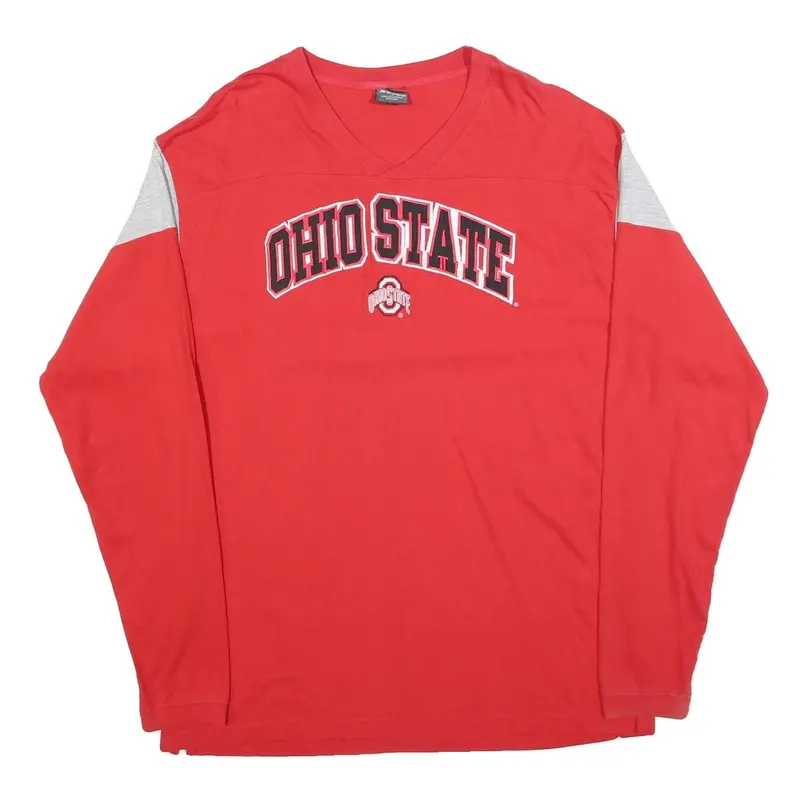 Pro Edge Mens Red & Grey Ohio State Long Sleeve V-Neck Cotton Blend T-Shirt L 1