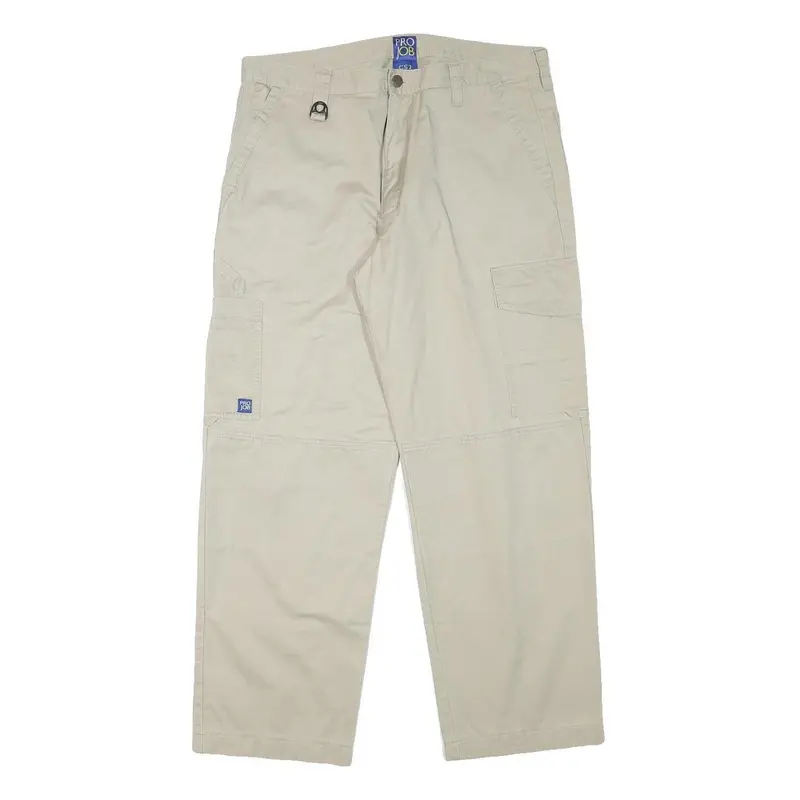 Pro Job Mens Cotton Blend Beige Relaxed Straight Trousers W34 L28 Workwear Style 1