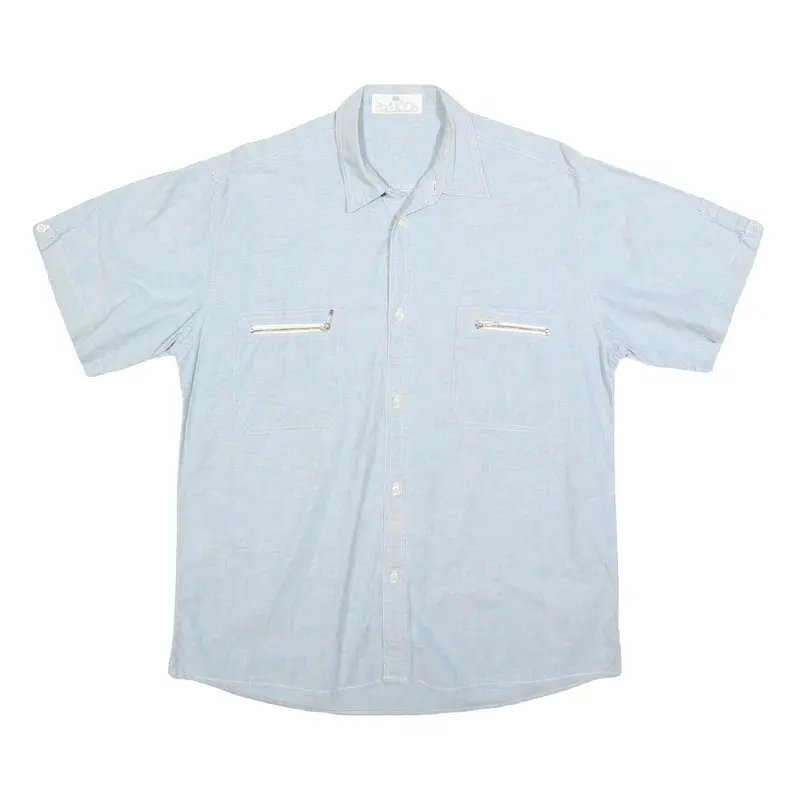 Pro Moda Mens Light Blue Cotton Blend Short Sleeve Shirt L Pockets Casual 1
