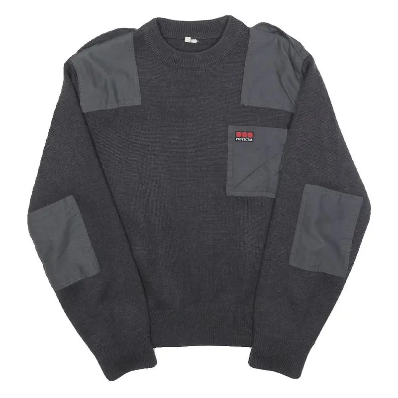 Protectas Mens Black Patterned Jumper Crew Neck Basic Knit Xs Patchwork Workwear 1