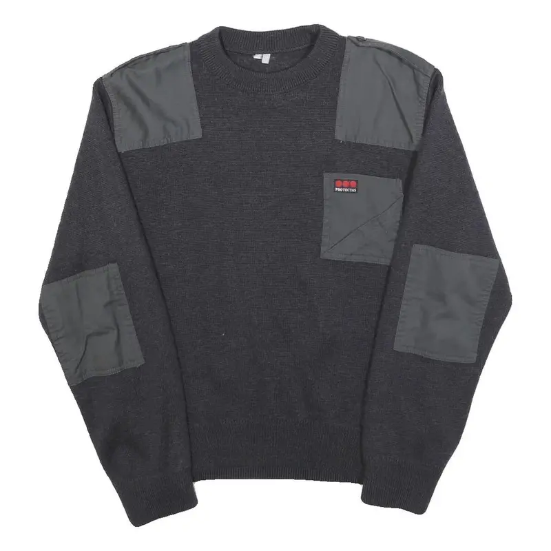 Protectas Mens Grey Utility Fashion Jumper Patch Crew Neck Basic Knit S Workwear 1