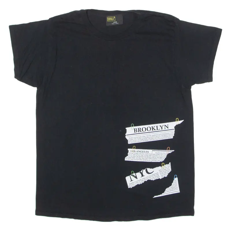 Public District Newspaper Clipping Mens T-Shirt Black Crew Neck L 1