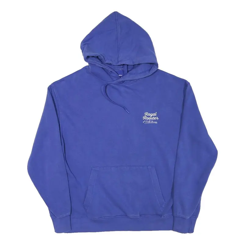 Pull & Bear Mens Blue Hoodie M Royal Rooster Print Cotton Blend Pullover 1