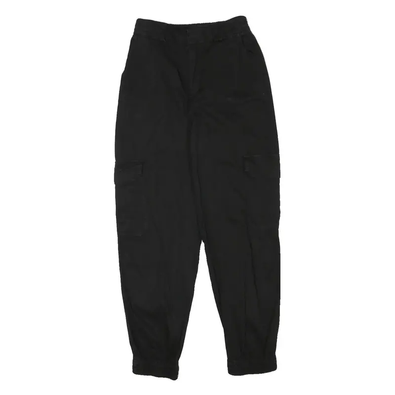 Pull & Bear Womens Cotton Blend Black Relaxed Cargo Trousers W24 L27 Zip 1
