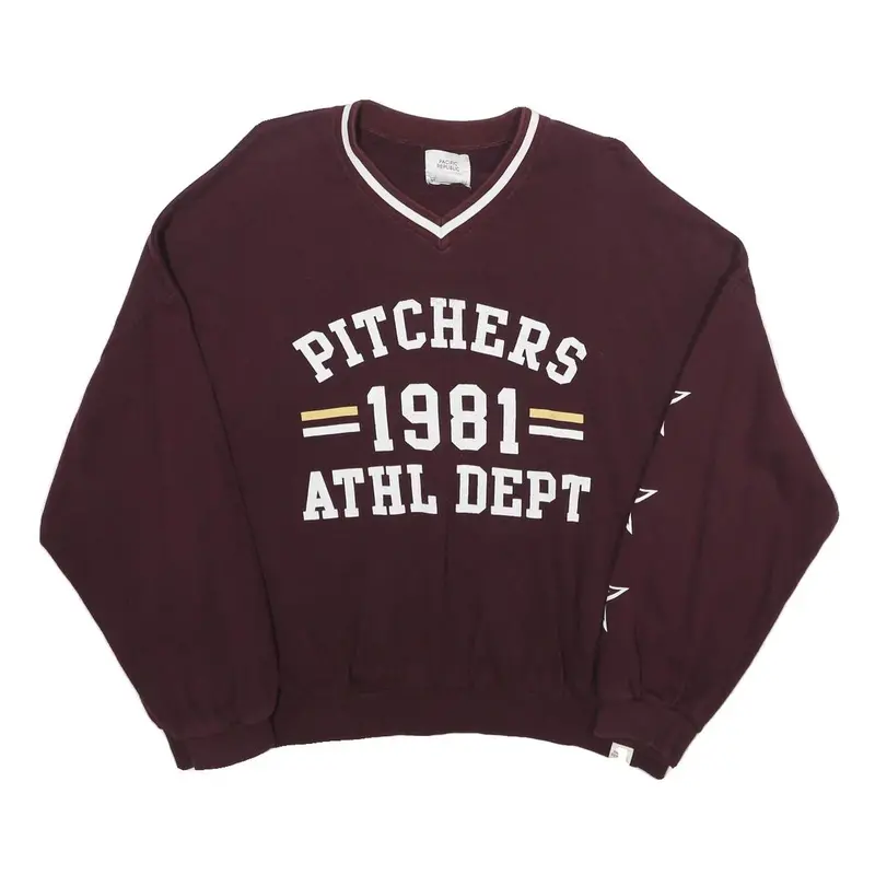 Pull & Bear Womens Maroon V-Neck Pitchers 1981 Athletic Dept Sweatshirt M Casual 1