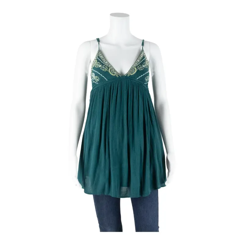 Pull & Bear Womens Smock Top Green V-Neck Sleeveless S 1
