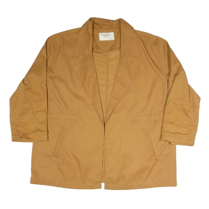 Pull&Bear Womens Beige Coach Jacket Xl Polyester Blend Woven Plain Relaxed Fit 1