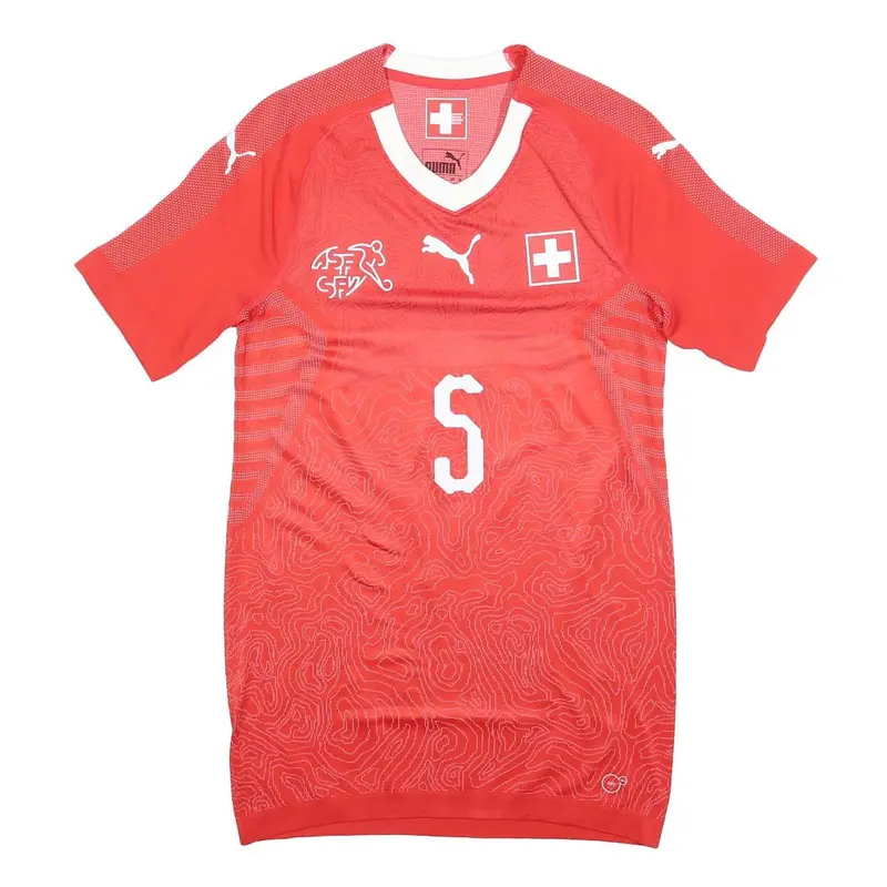 Puma 2018-19 Suisse Womens Red T-Shirt M Short Sleeve V-Neck Rothenbühler Signed 1