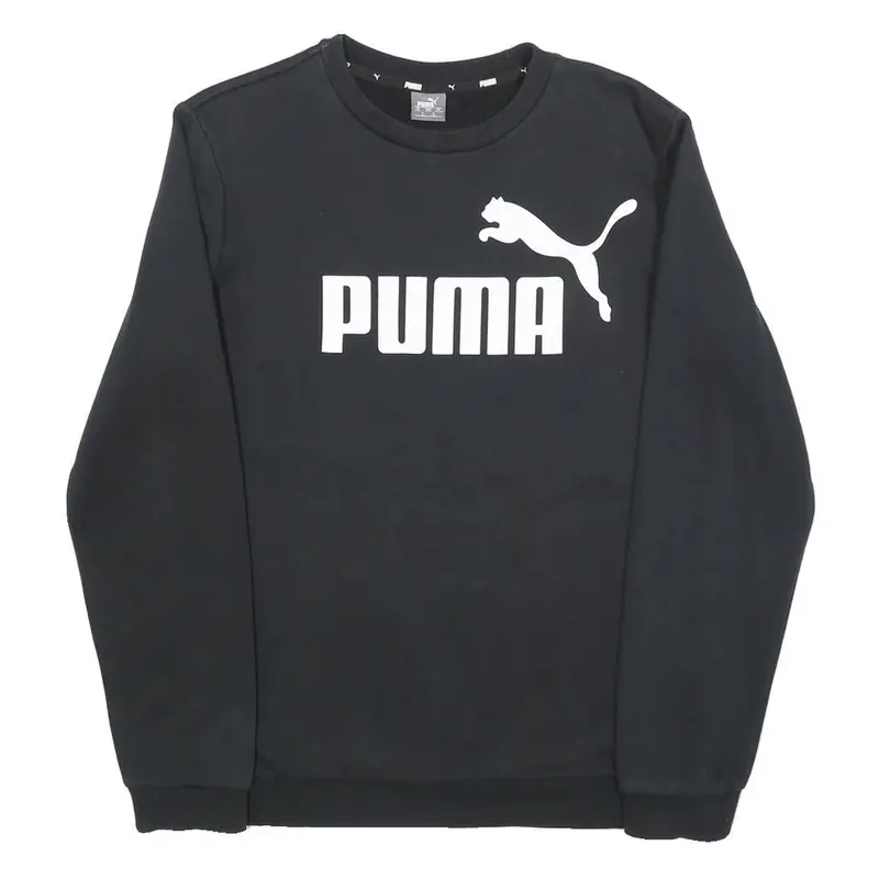 Puma Boys Black Cotton Blend Crew Neck Sweatshirt 15-16Y Logo Print Casual 1
