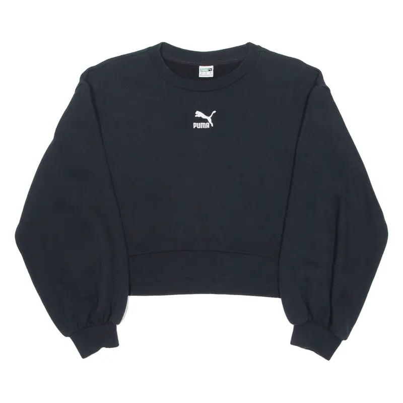 Puma Cropped Womens Sweatshirt Black Crew Neck M 1