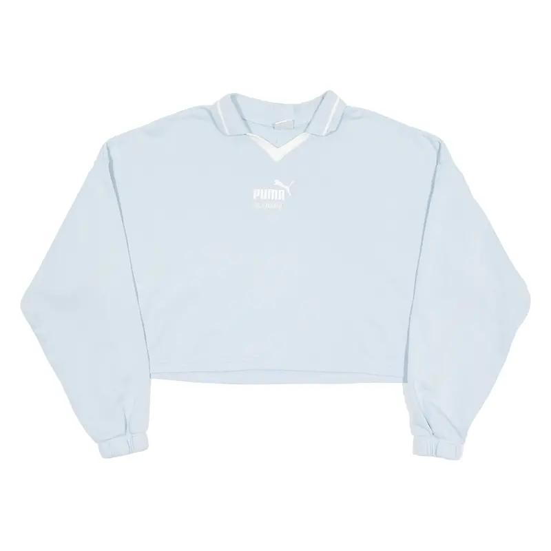 Puma Cropped Womens Sweatshirt Blue Collared Xs 1